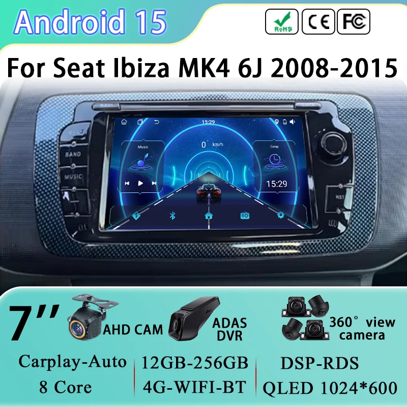 

7 inch Head Unit Audio For Seat Ibiza 6j 2009 - 2013 GPS Navigation Car Stereo Radio Multimedia Video Player Android 15 No 2din
