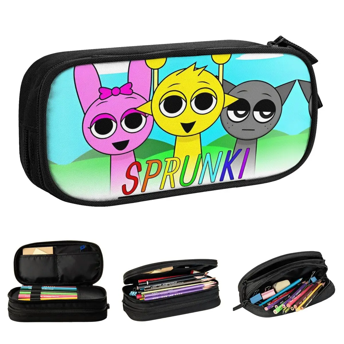 Sprunki Poster Simon Pinki Gray Pencil Case Game Pencil Pouch Pen Holder for Girl Boy Big Bags Office Cosmetic Stationery