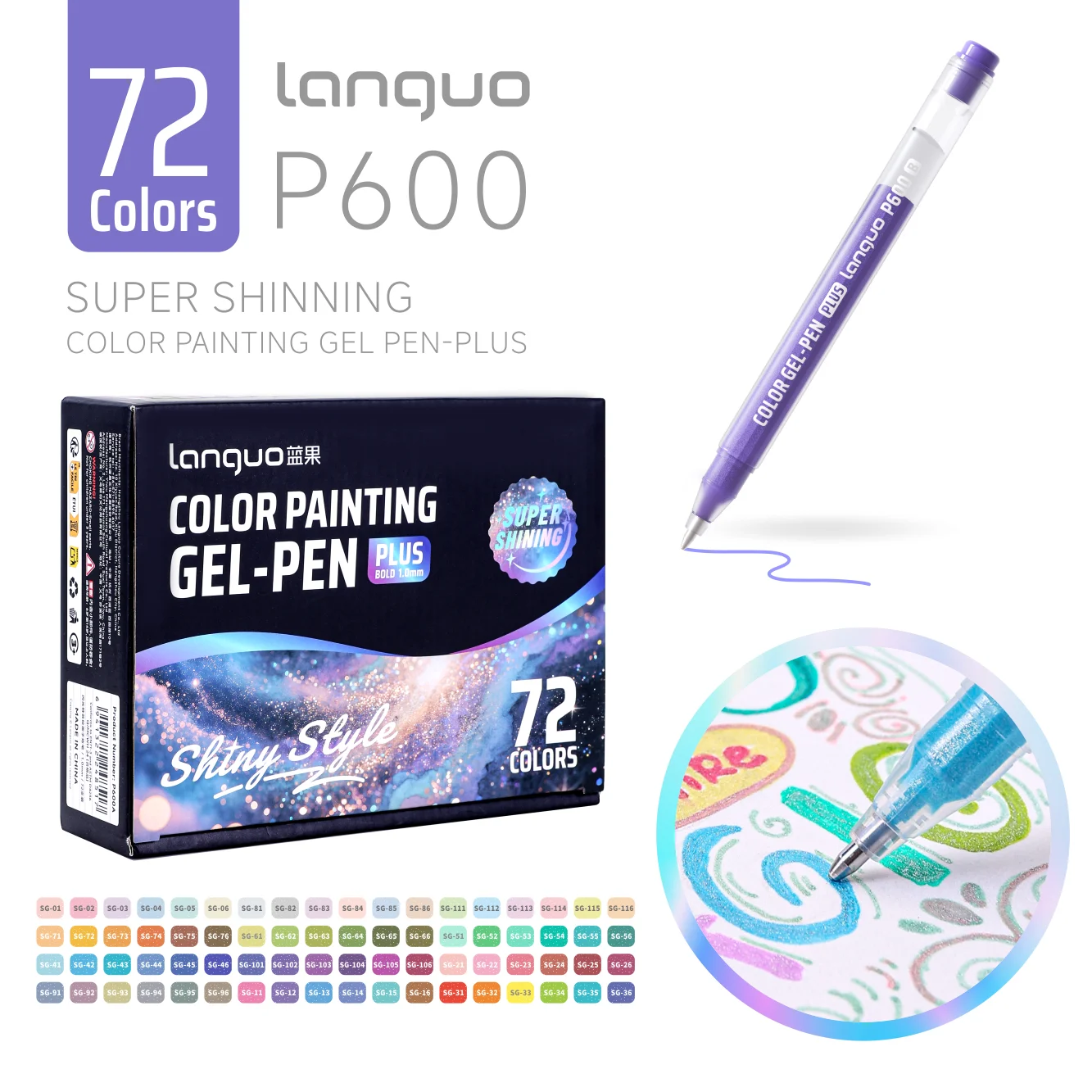 72 Colors Glitter Gel Pens, 1.0mm Fine Tip Large Capacity Colored Drawing Pens Sparkle Paint Pen for DIY Craft Making, Coloring
