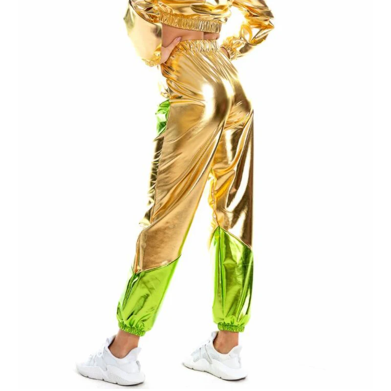 Women Reflective Pants Colorful Laser High Waist Disco Pants Metallic Holographic Trouser Club Dance Performance Hip Hop Joggers