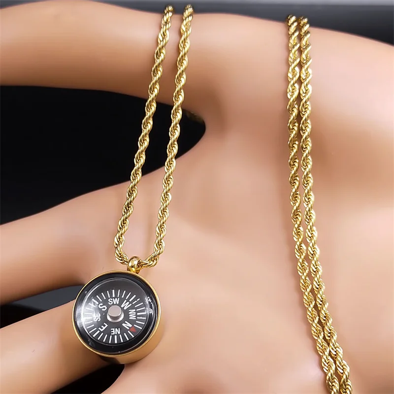 Mini Survival Compass Pendant Necklace Women Men Camping Hiking Pocket Compass for Outdoors Paracord Necklaces Jewelry N6132S08