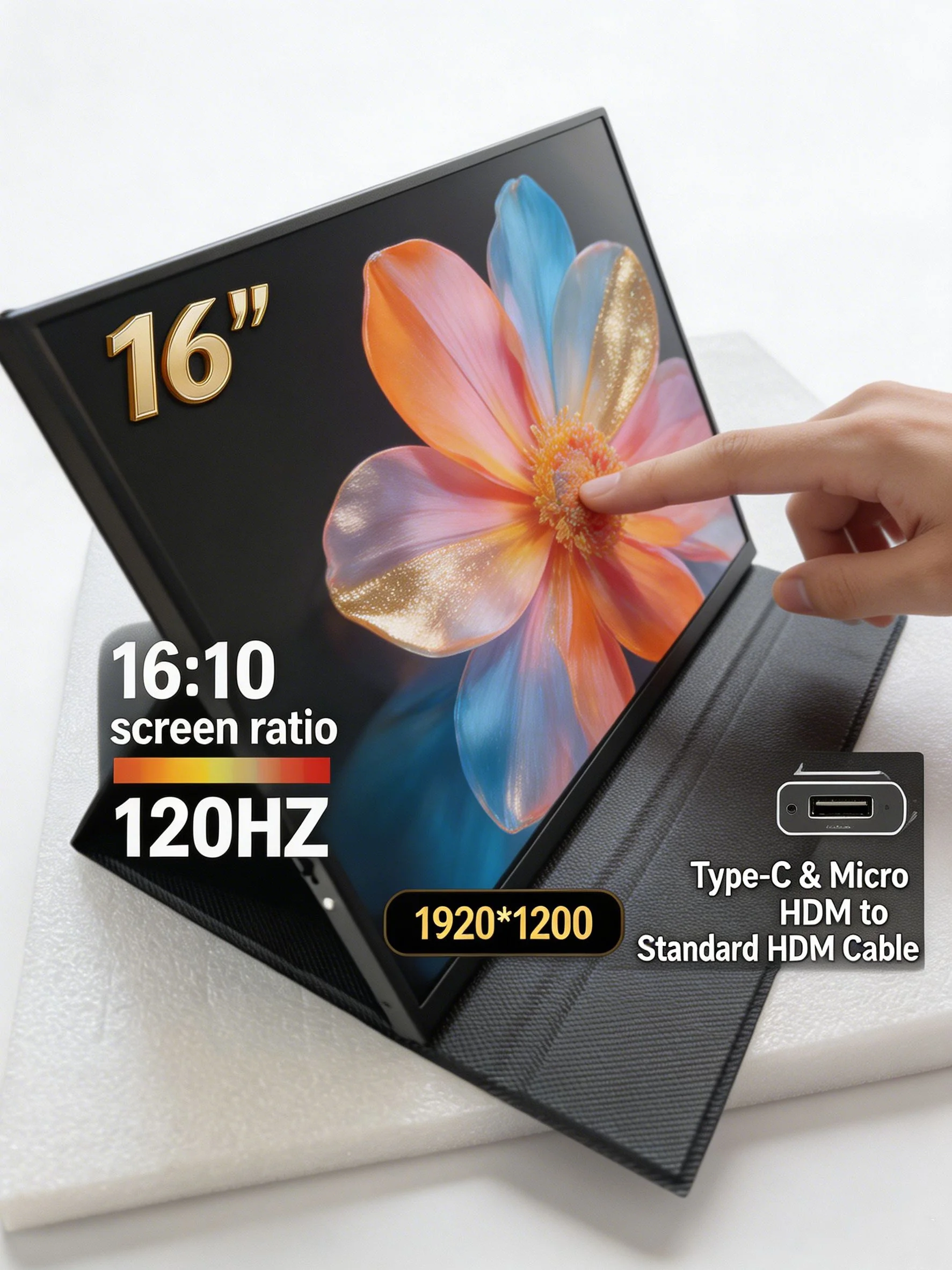 16 Inch 16 10 Portable Gaming Monitor 1920x1200 Resolution 120Hz Refresh Rate 100 Percent sRGB Color Gamut Ultra Slim