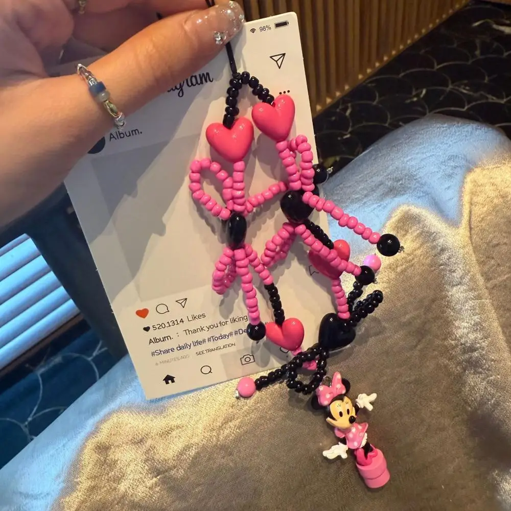 Disney Minnie Mouse Rosa rosso nero cuore di pesca Catena per cellulare Cartoon Portachiavi CCD fotocamera appesa decorazione Regalo per ragazza