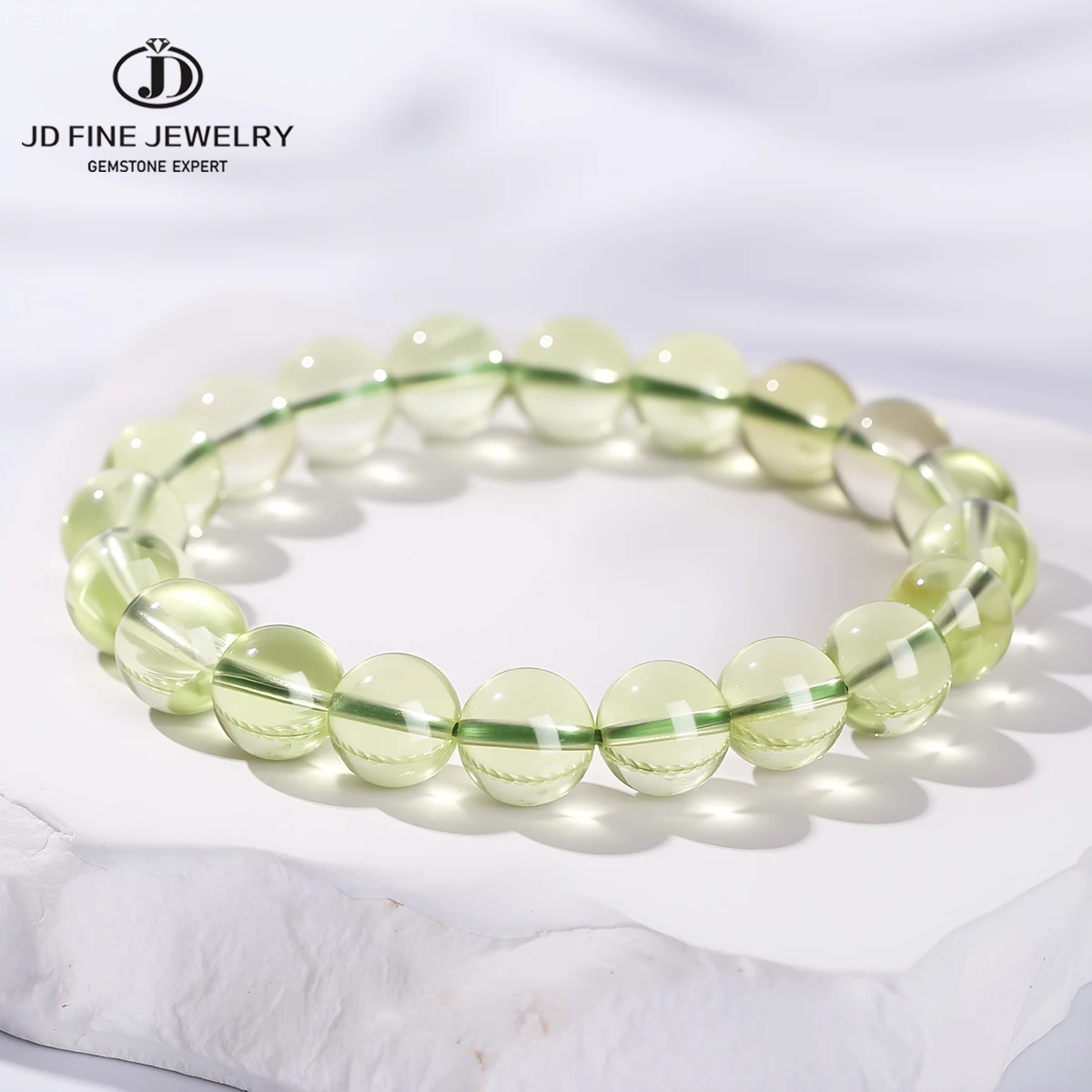 

JD Natural Stone Bamboo Leaf Color Green Quartz Round Bead Bracelets Women Fresh Style Reiki Healing Elastic Yoga Bracelet Gifts