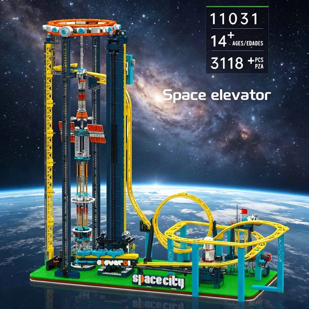 Creative MOC Space Elevator Roller Coaster Building Blocks 3118Pcs City Amusement Park Bricks  Adult Collectible Toy Set Gift