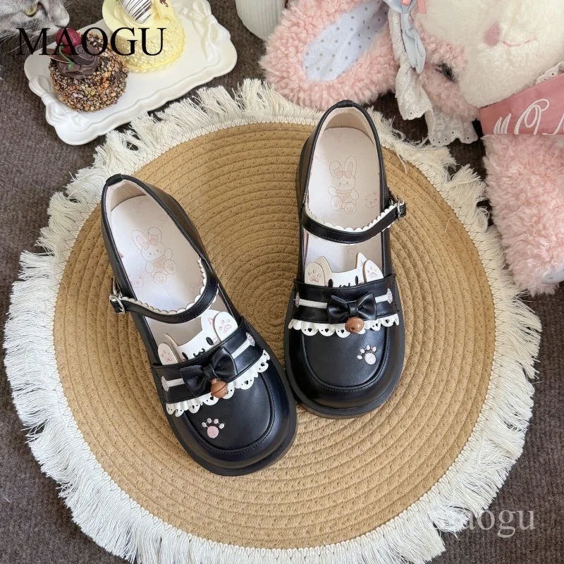 Lolita Mary Jane Shoes for Women Cartoon Bunny Bow Block Heel Pumps Sweet Japanese Style Cosplay Ladies Shoes Sapato Feminino