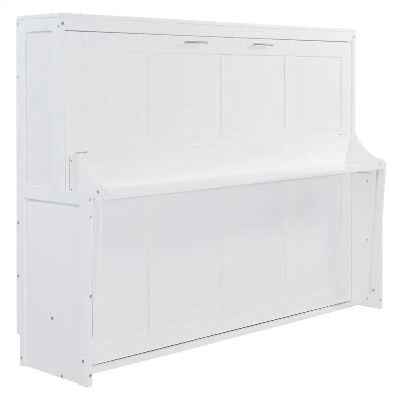 سرير كوين ميرفي بتصميم هيدروليكي للرفع والمكتب، لمسة نهائية بيضاء، موفرة للمساحة وأثاث أنيق للغرف الحديثة #5