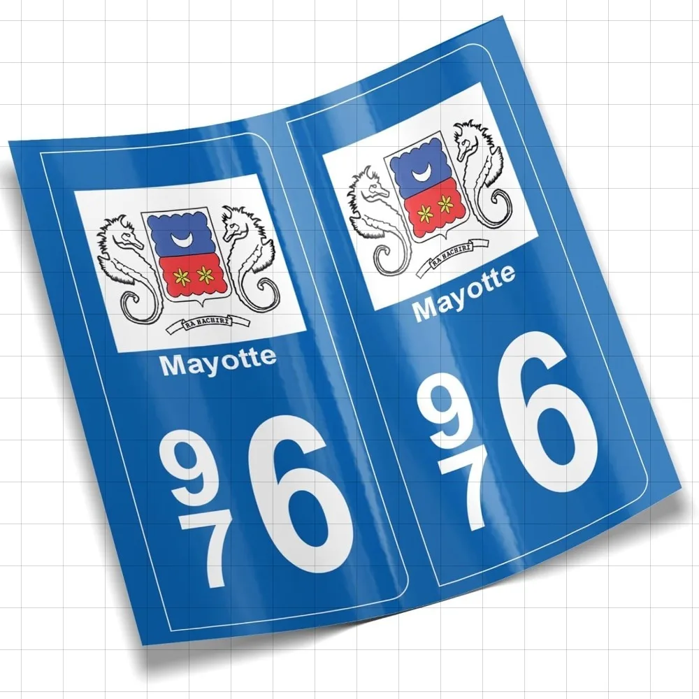 

France 976 Mayotte 2 Stickers for Car Registration Plate French Departments