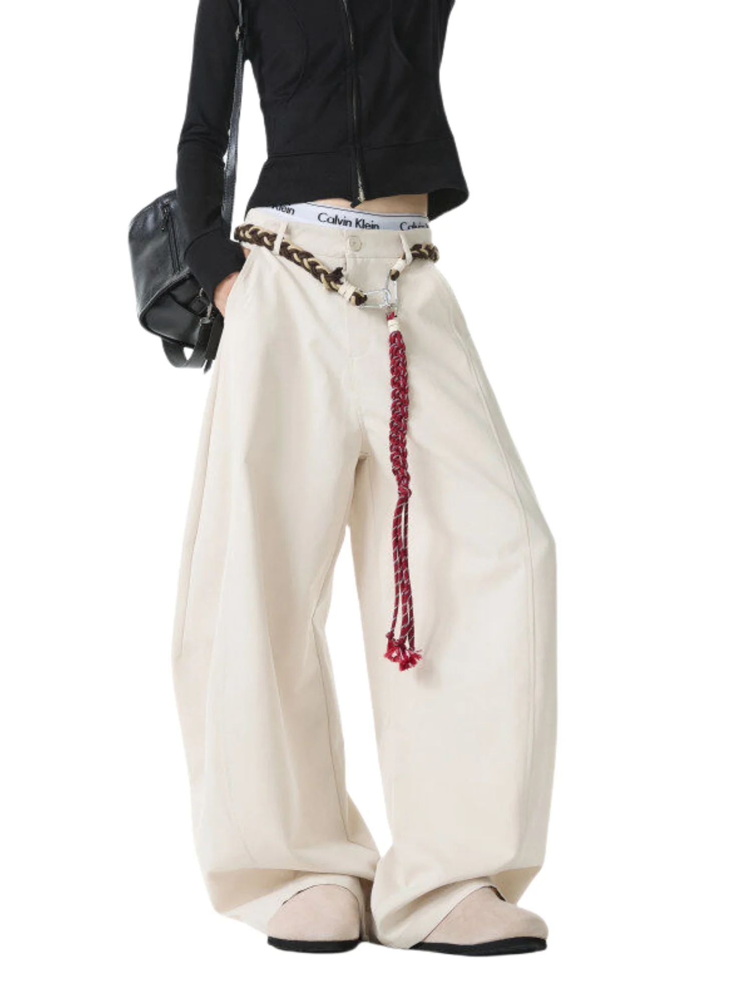 

Loose Men's American Sle Wide Leg Pants Autumn Dra Lazy Faion Loose Sensation Straight Cut Suit Pants Casual Trousers