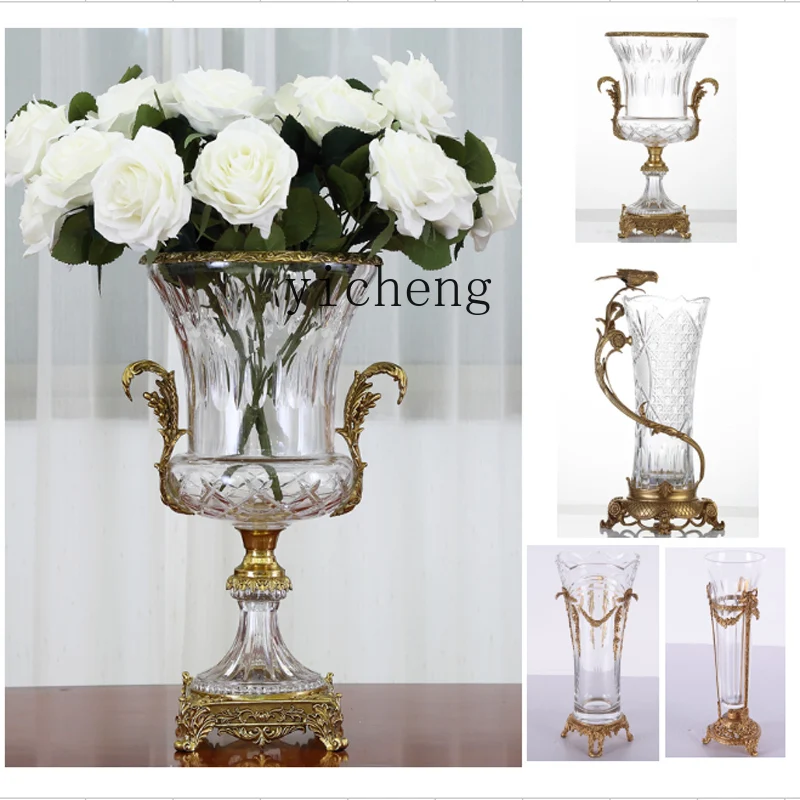 

LSL pure copper crystal glass vase hydroponic transparent flower arrangement high-end luxury living room decoration