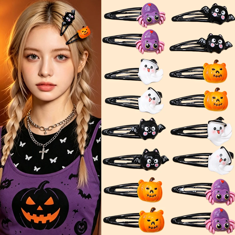 14pcs Halloween Themed Hair Accessories for Girls Spider Ghost Bat Pumpkin Styles BB Hair Clips for Fringes Side Ponytail