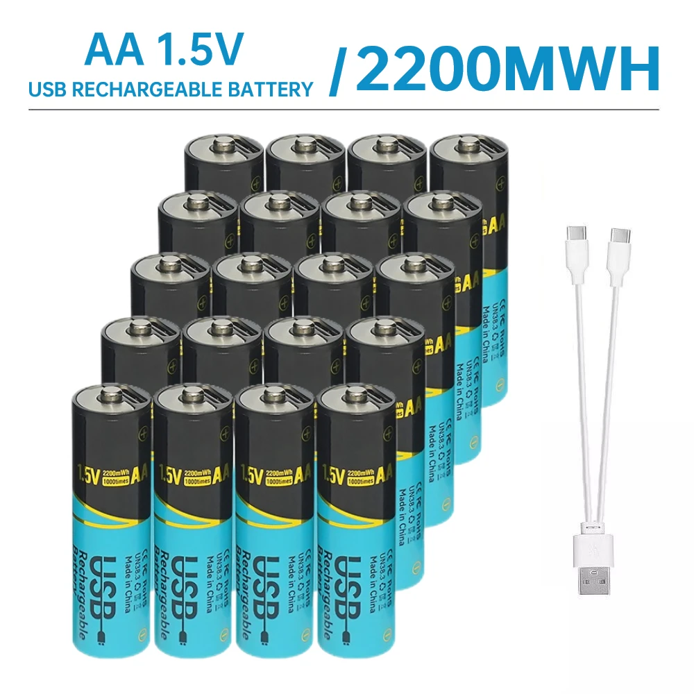 Skywolfeye 20pcs AA Lithium Rechargeable Batteries Fast Charging Usb C Type for Toys Camera