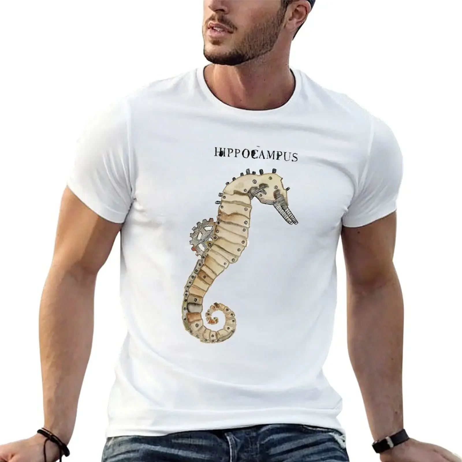 Mechanical seahorse T-Shirt funny shirt cotton cute clothes blacks plain white t shirts men