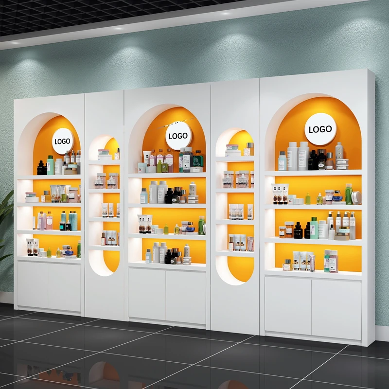 Cosmetics display cabinet with light High-end makeup skin care cabinet beauty salon product display showcase