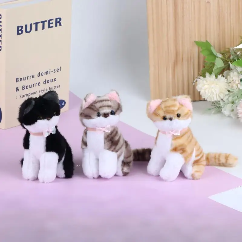 Fluffy Kitten Plush Keychain Realistic Soft Cute Sitting Cat Doll Pendant for Handbag Backpack Key Decoration Gift