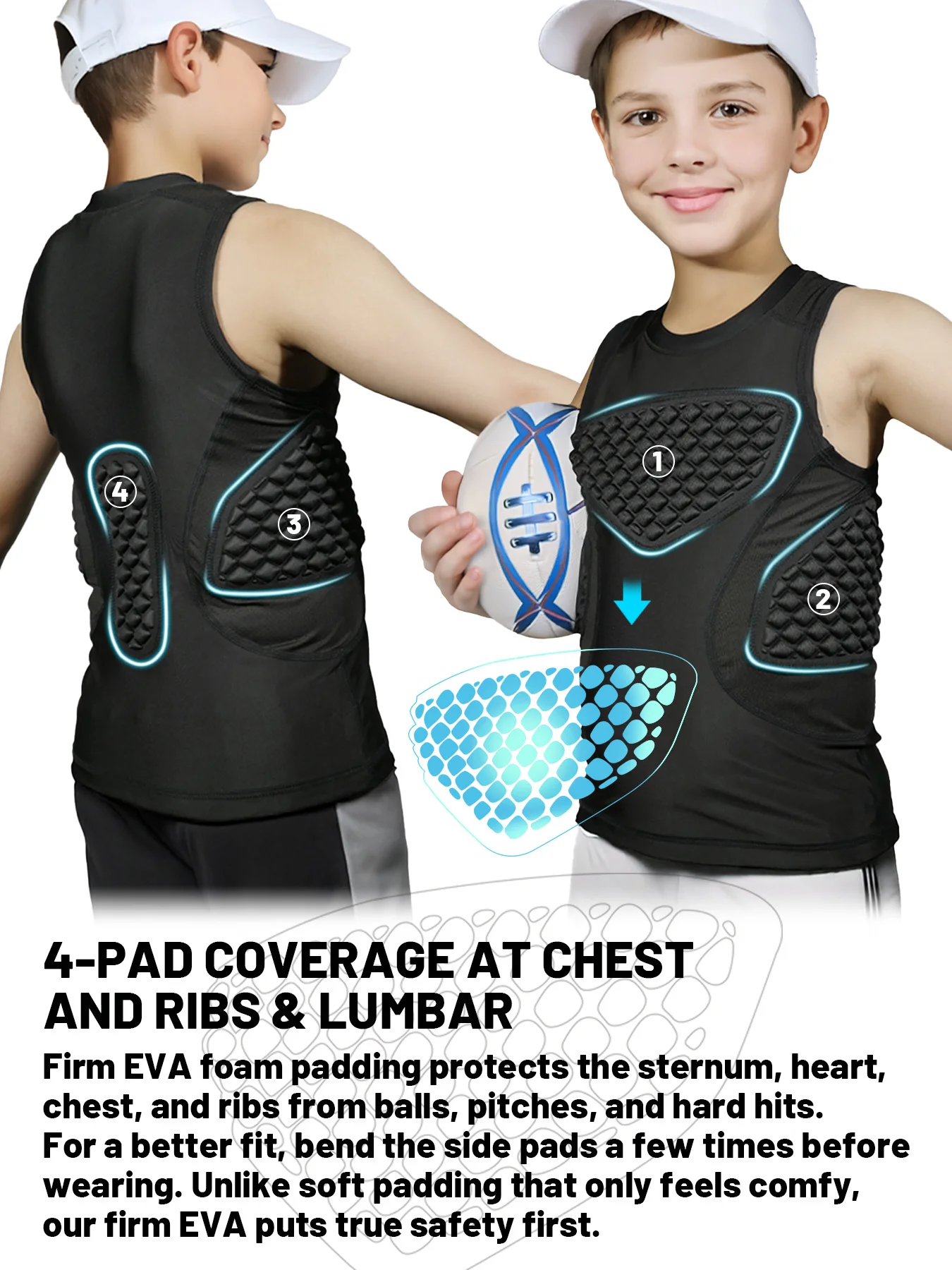 قميص بيسبول مبطن لواقي الصدر للشباب من AVIVOR، قميص مضغوط لكرة القدم، لاكروس، ضلع على شكل قلب، واقي من القص #3