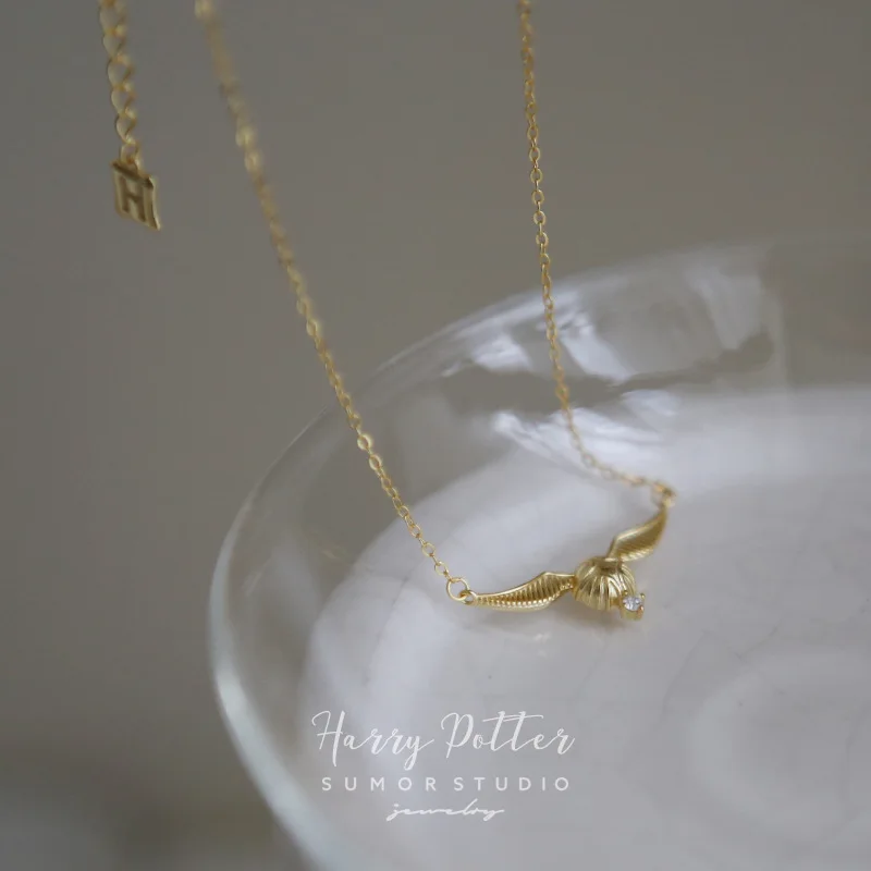 Golden Snitch Harries Necklace Hogwarts Pottered Women\'s Ins Niche Design Collarbone Chain Goddess Valentine\'s Day Gift Girls