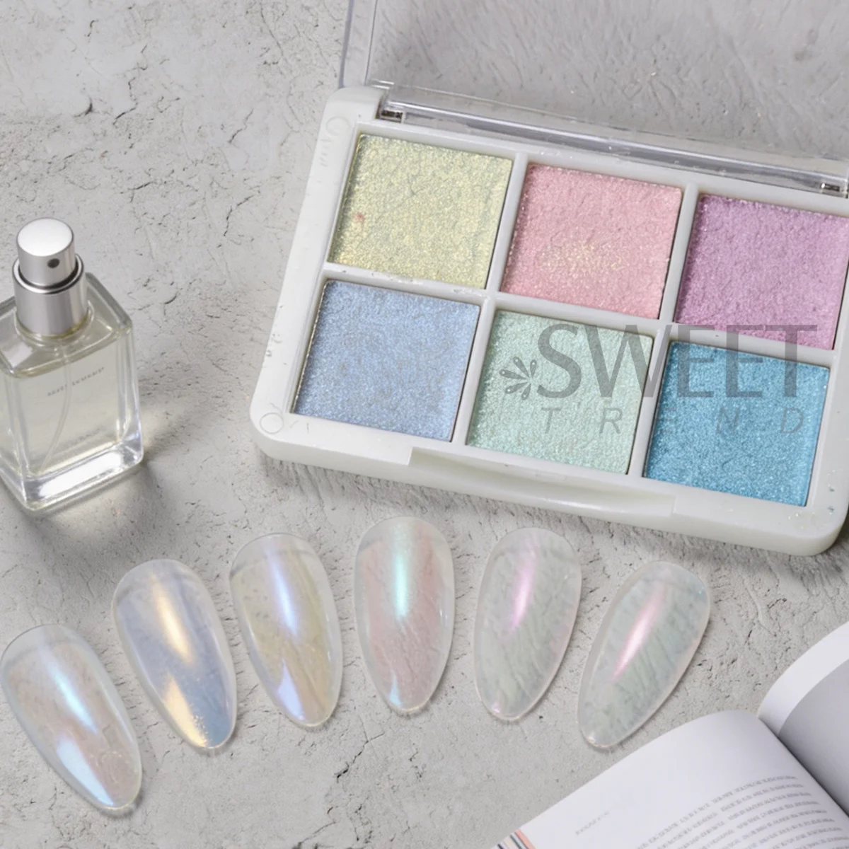 6色 マジックミラー ソリッドネイルパウダー 顔料 メタリックゴールド シルバー ラビングダスト マーメイド オーロラ エレガント フラッシュ マニキュア グリッター