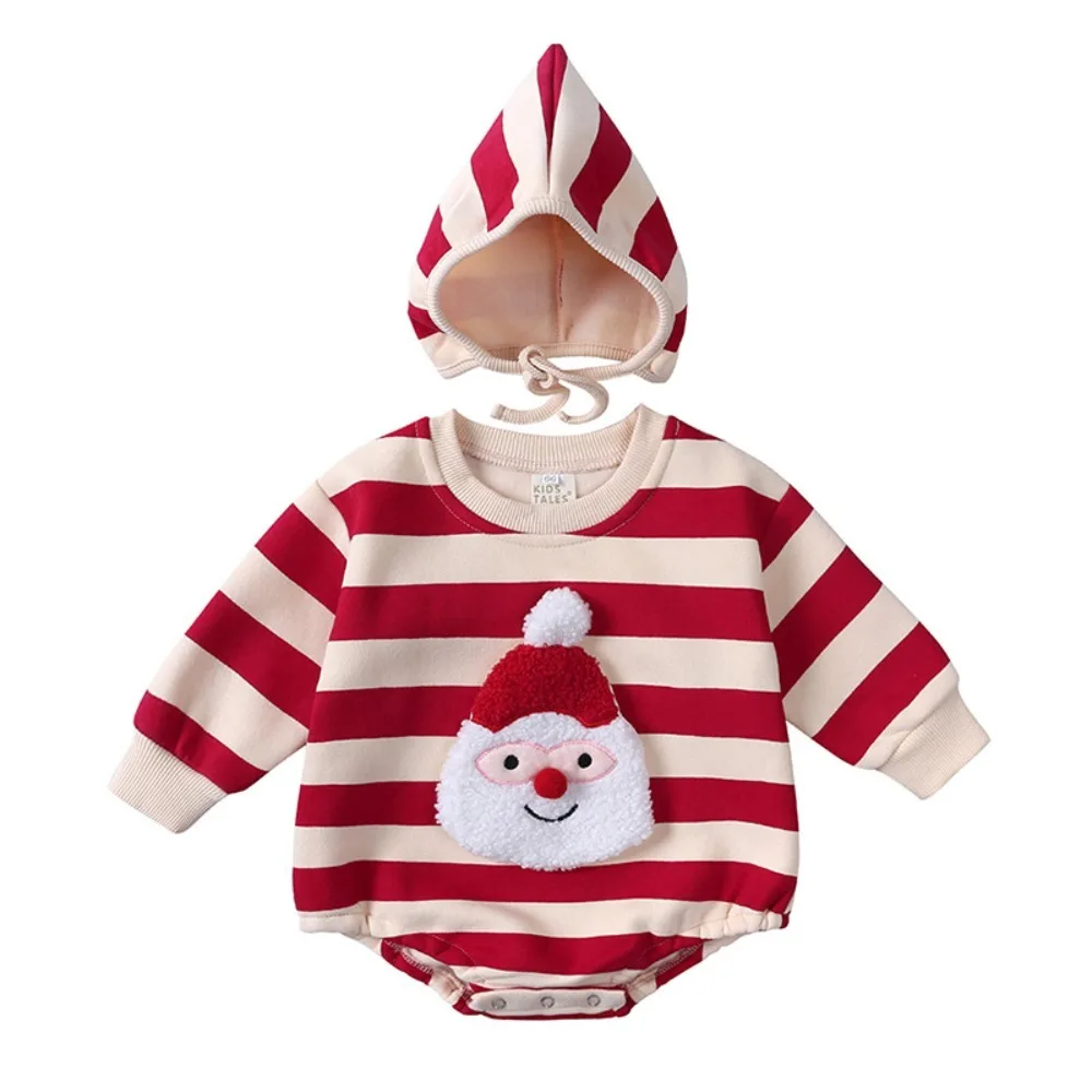 

Long Sleeve Christmas Romper Santa Claus Print Fleece lining Santa Jumpsuit Cotton Winter Warm Infant Newborn Clothes Costume