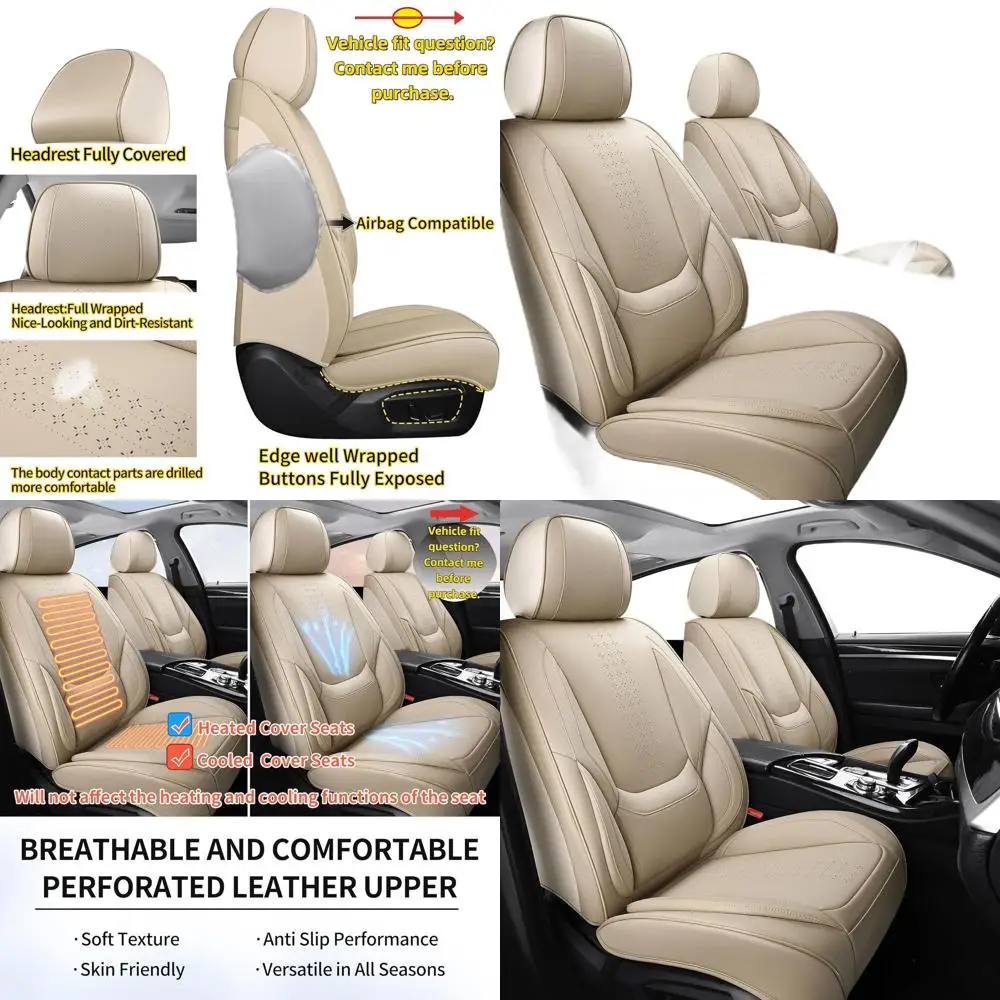 زوج من أغطية مقاعد السيارة الأمامية باللون البيج، مناسب عالمي للسيارات وسيارات الدفع الرباعي وسيارات السيدان والشاحنات