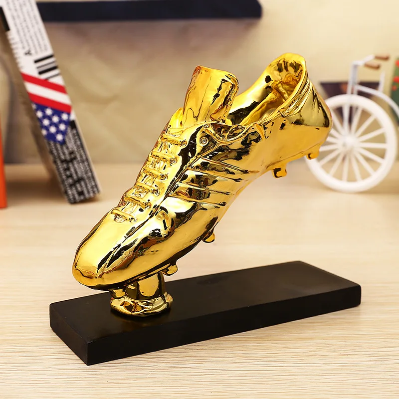 Golden Boot Award Resin Charms Football Match Soccer Fans Souvenir GOLD Plating Shoe Trophy Gift Home Office Decoration Model