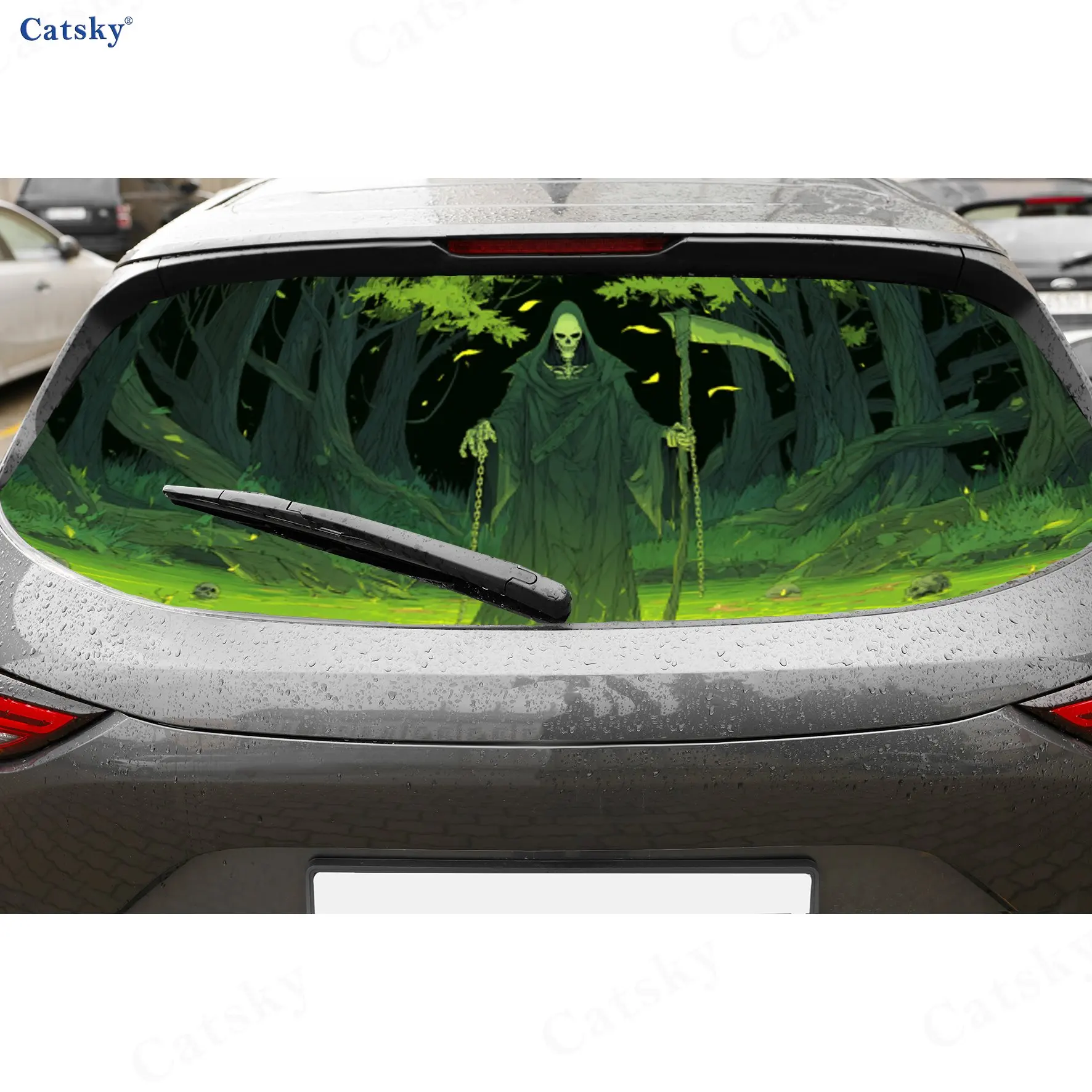 

Green Forest Hermit Mystic Adventure PVC Perforated Car Vinyl Wraps, Durable Car Rear Windshield Sticker, Waterproof Car Rear Wi