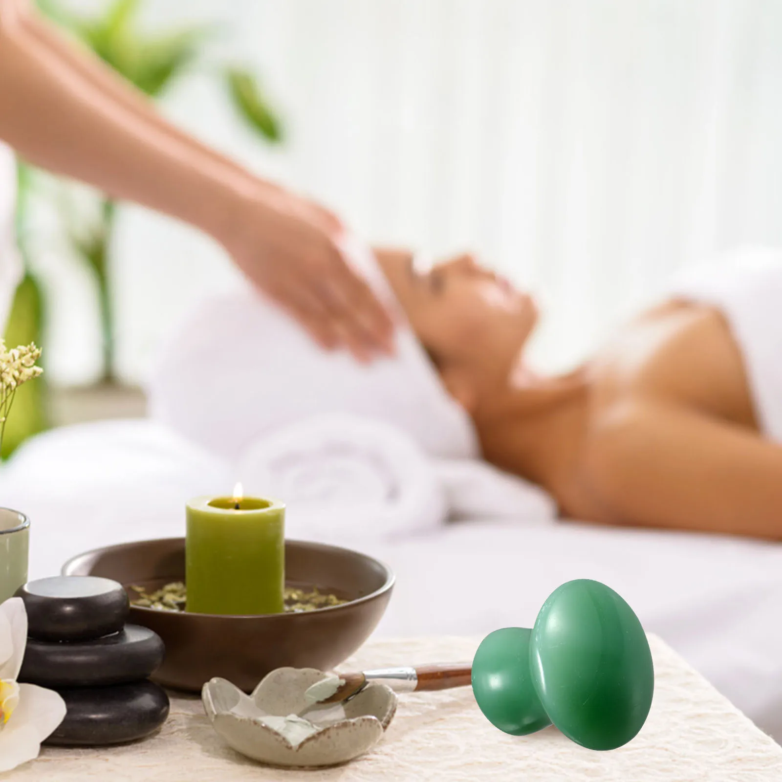 

2 Pcs Green Mushroom Massage Stones Gua Board Facial Body Massaging Tool Hot Cold Compress Beauty Roller Scraping for Family