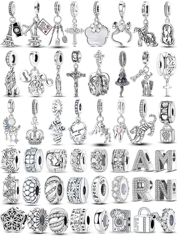 Hot Sale Charms Beads 925 Sterling Silver Color Bow Cross Life Tree Beads Fit DIY Original Bangle Bracelet Charm Pendant Jewelry