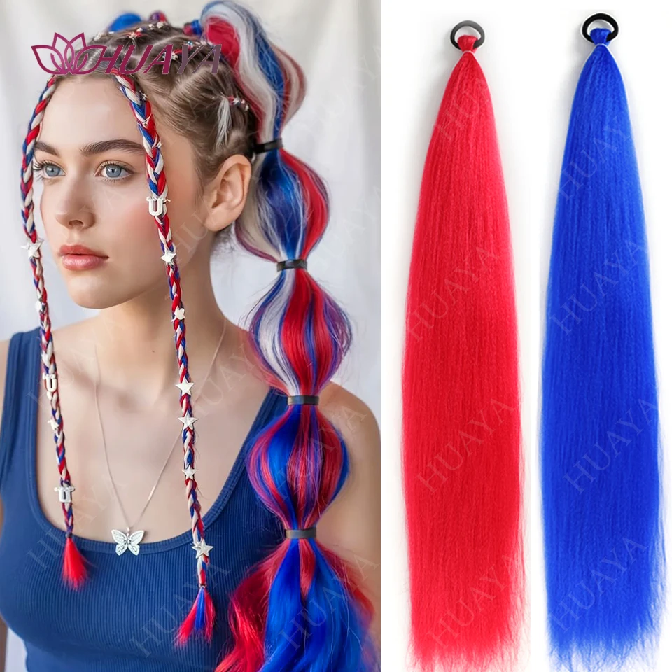 

Synthetic Ponytail Hair Extensions DIY Colorful Braids Hair Ponytail With with Elastic Tie Halloween Christmas Cosplay Hairpiece