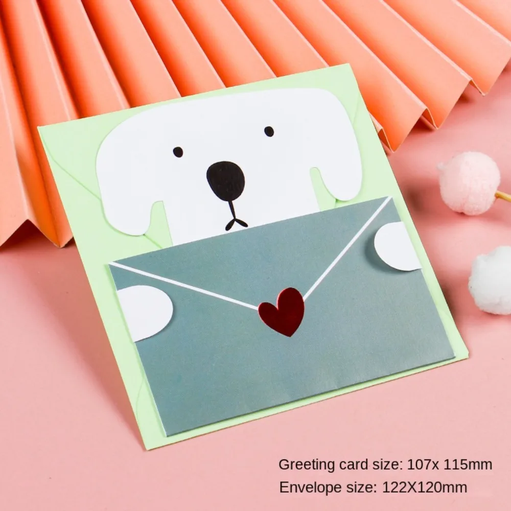 6PCS Bear Rabbit Blessing Thank Envelope Ins Cartoon Decoration Letter Paper Folded Cute Cartoon Greeting Card New Year Gift