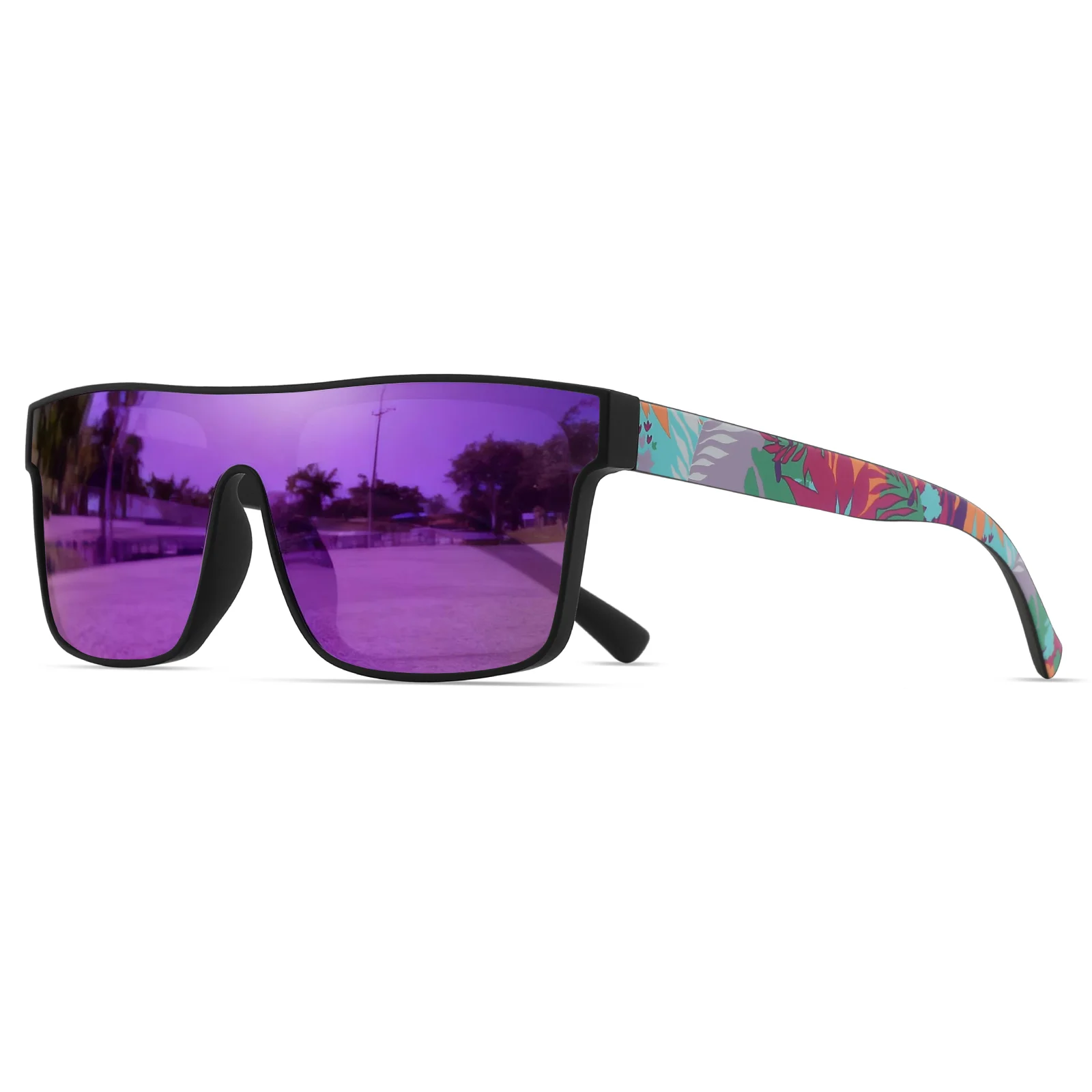 Klassieke vierkante mode-sportzonnebril - Gedessineerde tempels, unisex voor fietsen, wandelen, reizen - perfect cadeau