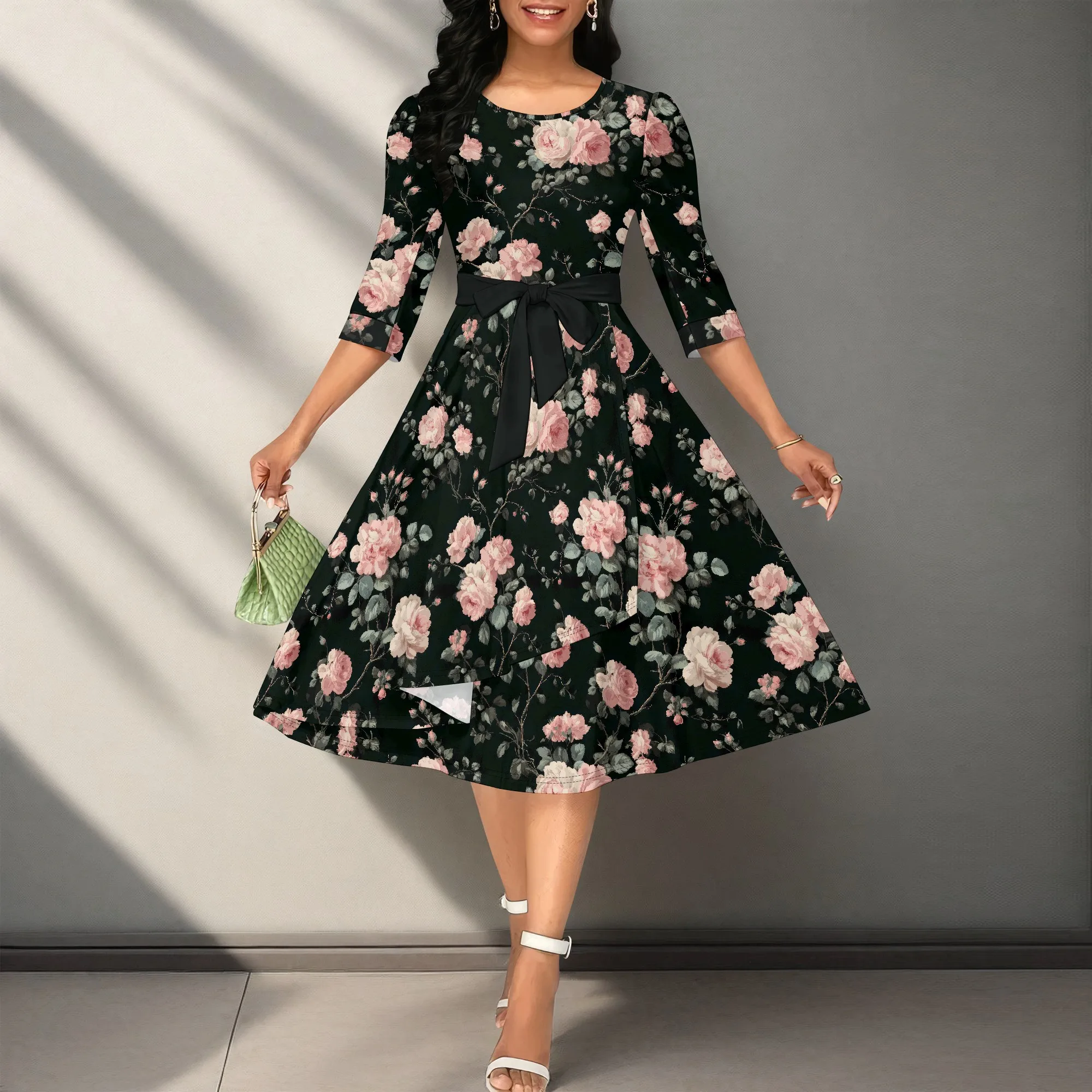 Cocktail Dresses for Women, Vintage Wedding Guest 3/4 Sleeves Formal Church Dress, Summer 2025