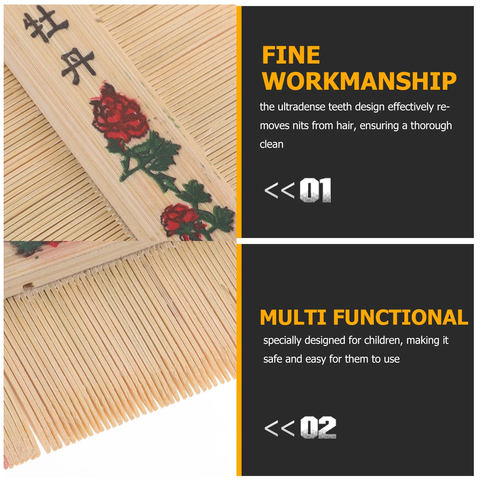 2 قطعة الخيزران غرامة الأسنان القشرة مشط الشعر الاستمالة فروة الرأس مدلك Nits مزيل للأطفال النساء الرجال المحمولة الخيزران