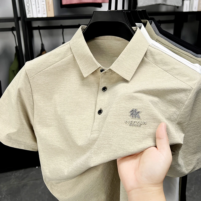 Herren-Kurzarm-Poloshirt mit gesticktem Logo, weichem, atmungsaktivem Stoff, lässiges Business-Oberteil für den täglichen Gebrauch. – Detail 3