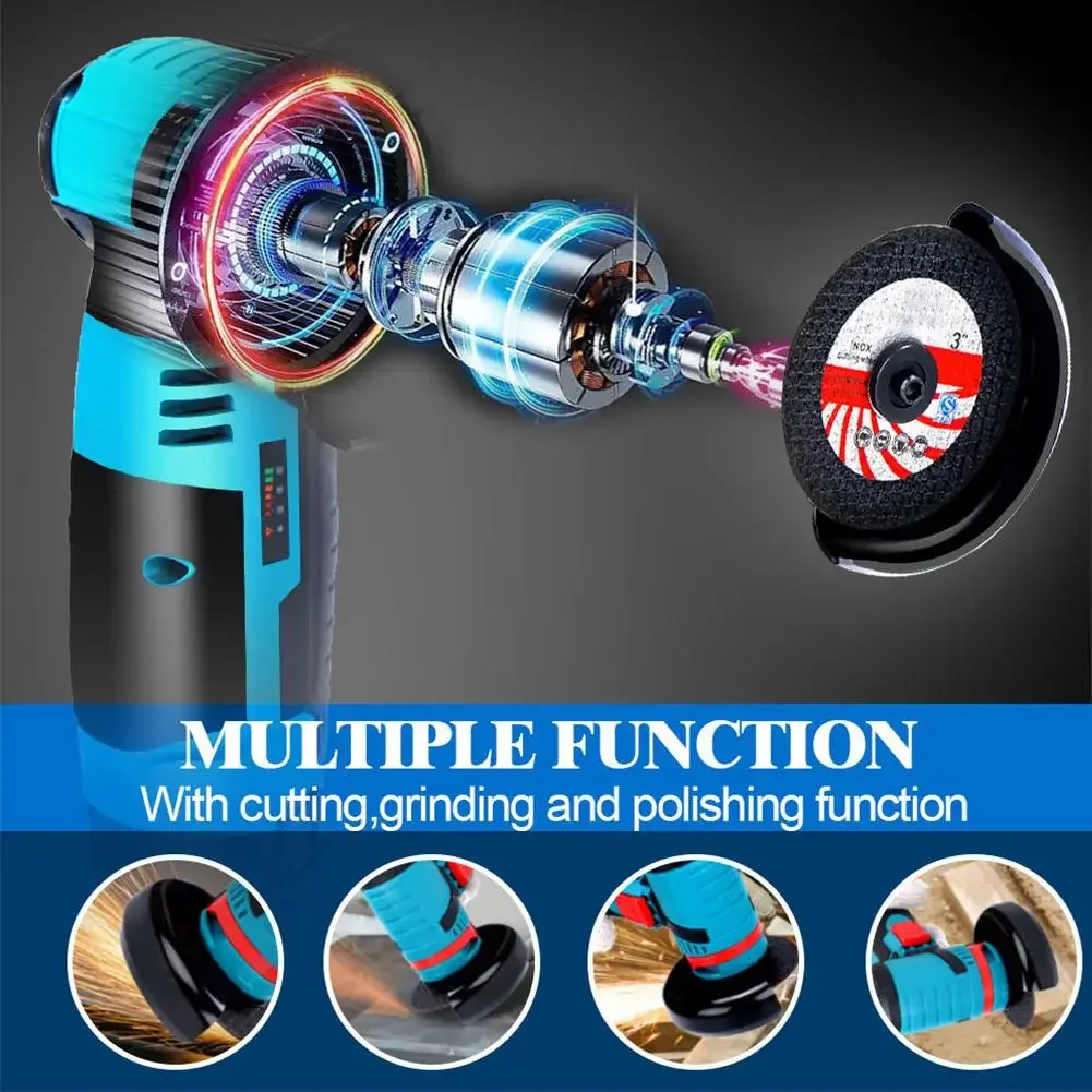 Angle Grinder Brushless/ Brushed Grinding Machine Cordless Lithium Battery Rechargeable 19500rpm 12V Grinder Cutting Power Tools