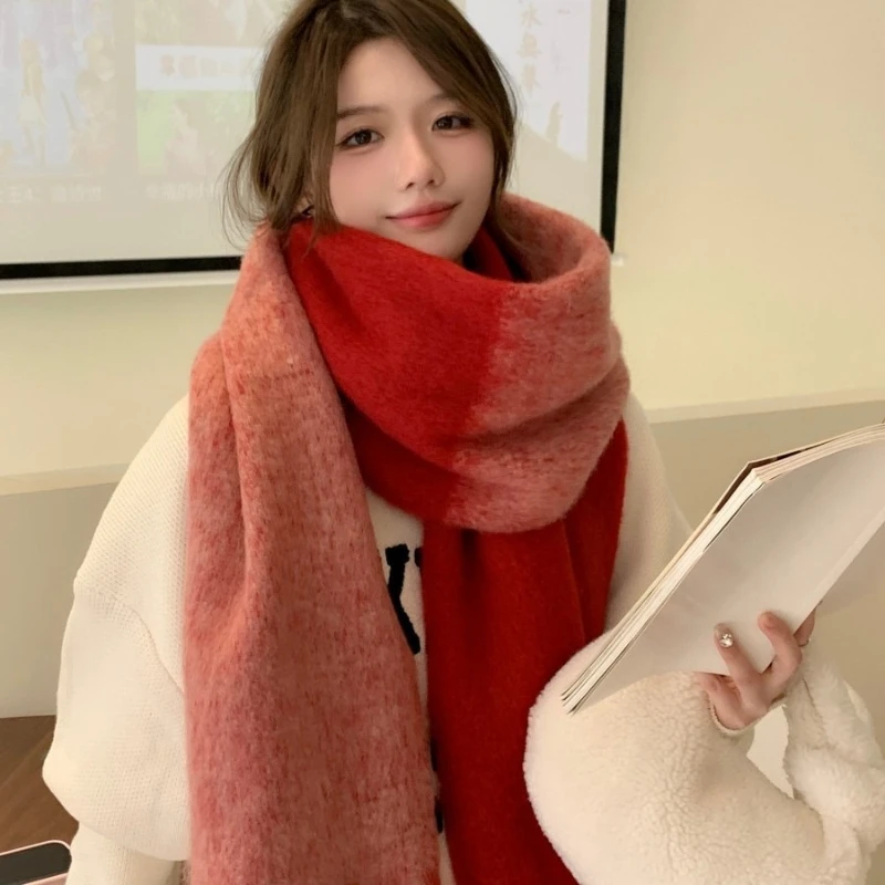 شال وشاح شتوي نسائي - غلاف أحمر كبير جدًا من الكشمير الصناعي الدافئ، هدية عيد الميلاد #1
