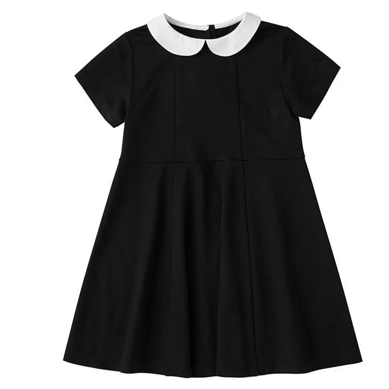 

kids clothes girl new arrival girls Japanese style contrast color stitching doll collar black short-sleeved dress summer dress