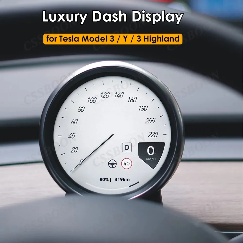 CSSBOON Luxury Model 3 Y instrument Cluster 3.4 Inch Tachometer Style Dashboard HUD Display for Tesla Modification