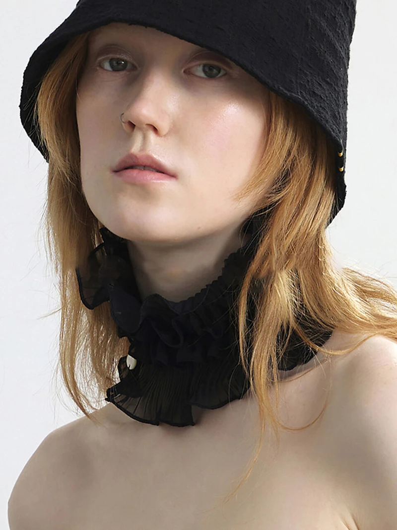 Elegant Breathable Pleated Decorative Collar Autumn Winter Cape Scarf Ruffled Shawl High Collar Fake Collar