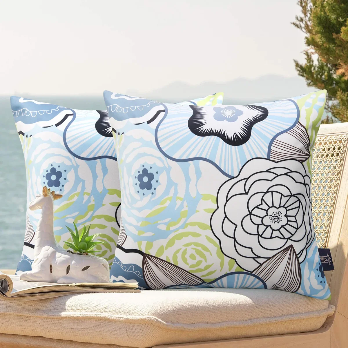 2Pack Outdoor Waterproof Cushion Cover Geometric Print Outdoor Stain Resistant Pillow Case Modern Decorative Pillowcase for Sofa