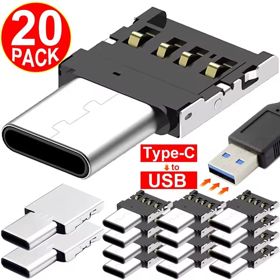 1-20PCS OTG Micro USB Type C Adapter USB-C Male to USB 2.0 Female Data Connector for Macbook Samsung Xiaomi Huawei Android Phone