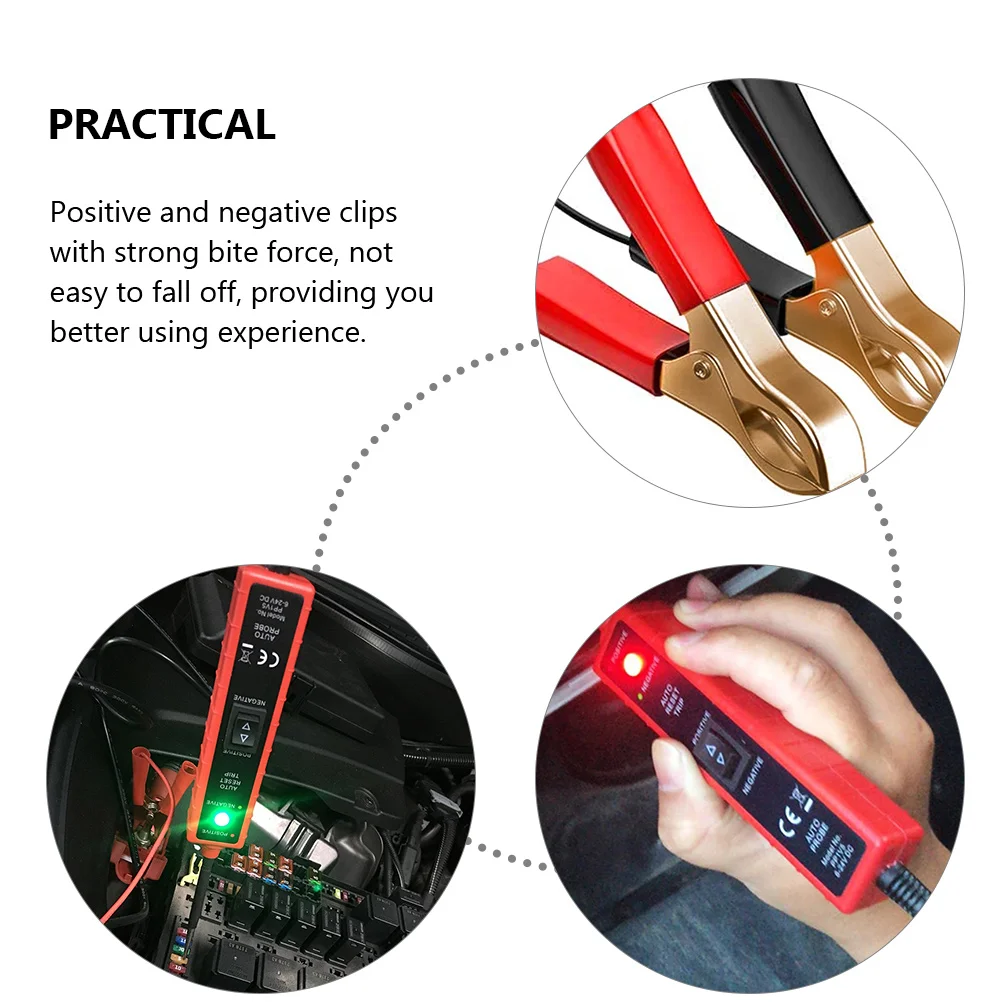 

Automobile Circuit Tester Positive Negative Alligator Clips Sensitivity Accuracy Stable Performance Dc 6-24V Systems Electrical