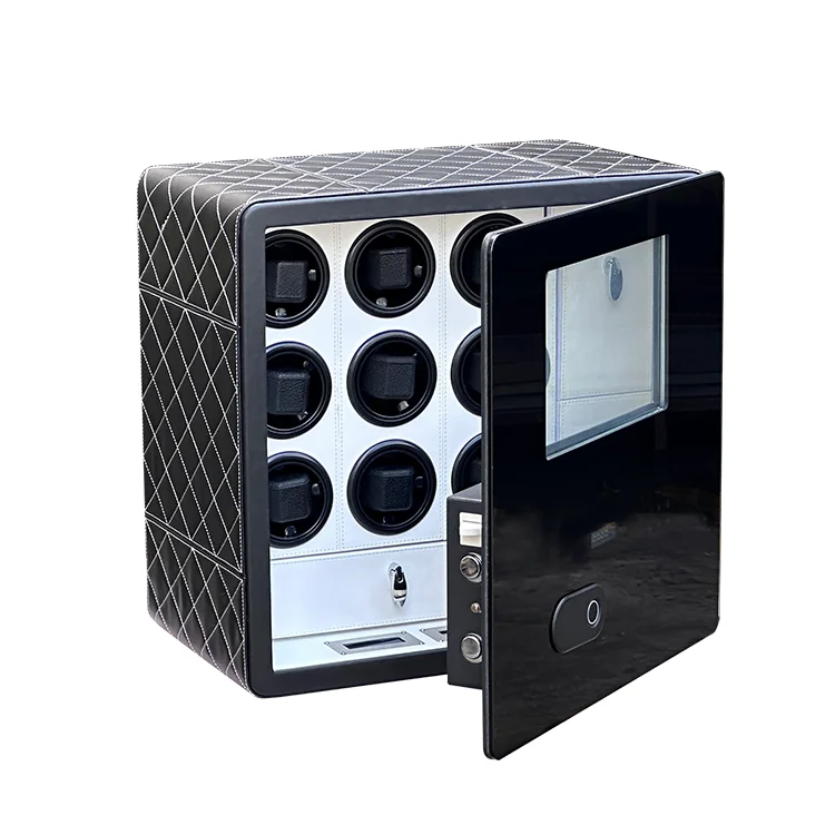 

New High-End Fiber Leather Armored Glass Digital Fingerprint Lock 9 Rotates Watch Winder Safes Deposit Box