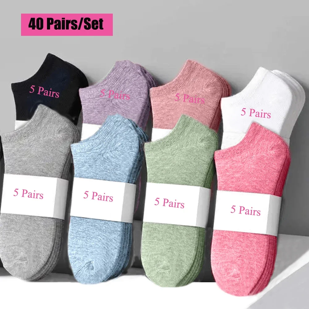 

10/20/40 Pairs/Set Women's Candy Colors Cotton Women Short Socks Ankle Breathable Invisible Socks Casual Summer Thin Socks