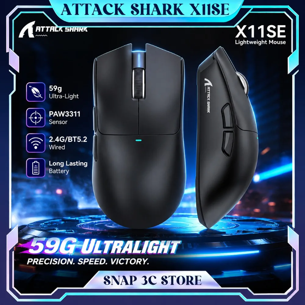 ATTACK SHARK X11 SE Wireless Gaming Mouse PixArt PAW3311 2000W Clicks, BT/2.4G/Wired 22000 DPI BT/2.4G/Wired Mouse Gifts