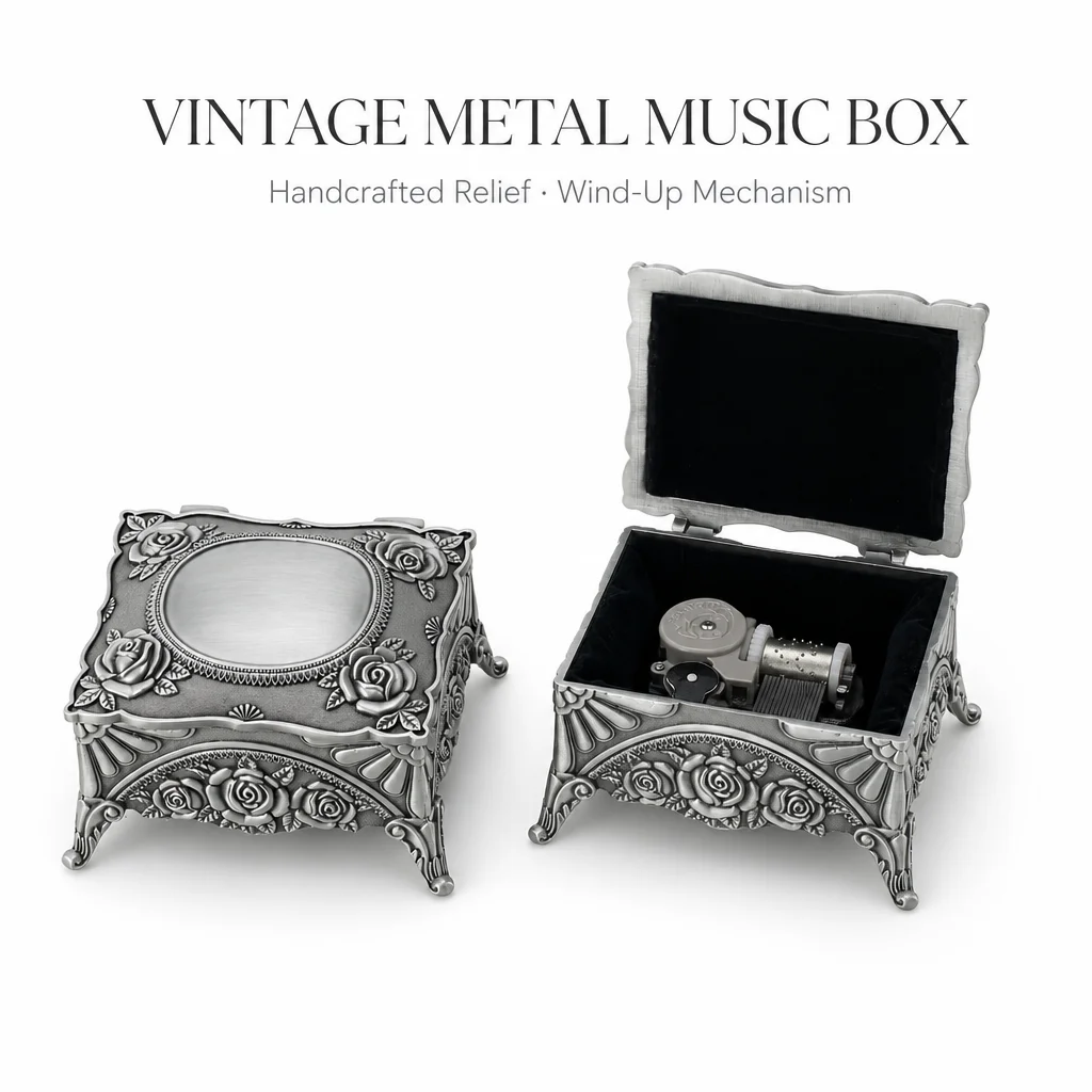 Vintage Silver Musical Box with Custom Engraving,Ornate Keepsake Gift for Her Women Mom Wife, Christmas, birthday, New Yeargifts
