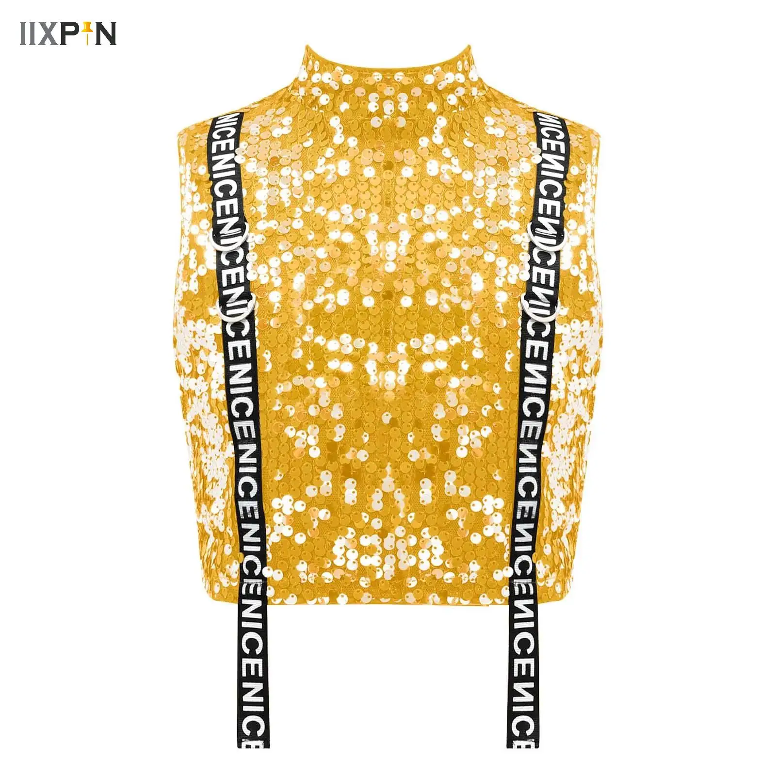 

Kids Girls Latin Jazz Hip Hop Dance Vest Sparkly Sequins Disco Party Fancy Dress Up Hip Hop Modern Stage Performance Costume