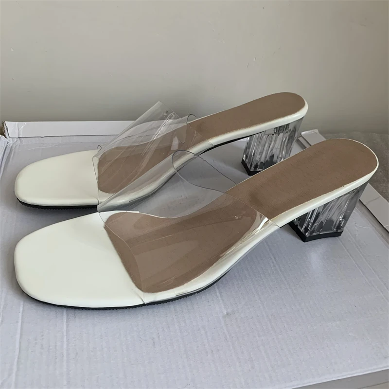 Fashion Clear Heels Women\'s Slippers PVC Transparent Summer Shoes For Women Casual Sandals Women Slides Party Shoes Big Size