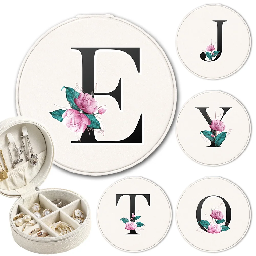 Cute Mini Round Travel Jewellery Storage Box Portable Jewelry Organizer Case Ideal Gift For Women Whitemarble Pattern