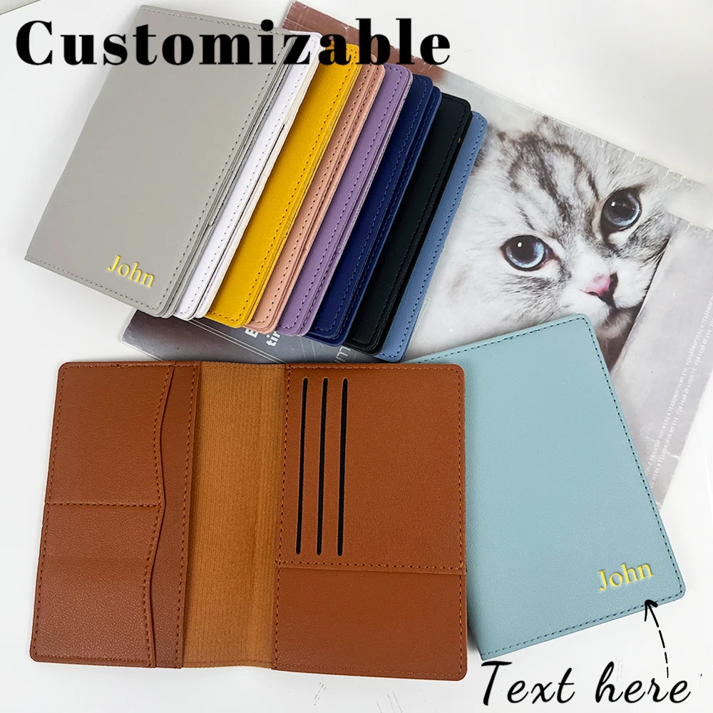 

Customized name PU leather passport protection case with multiple functions and multiple card slots - leather passport bag